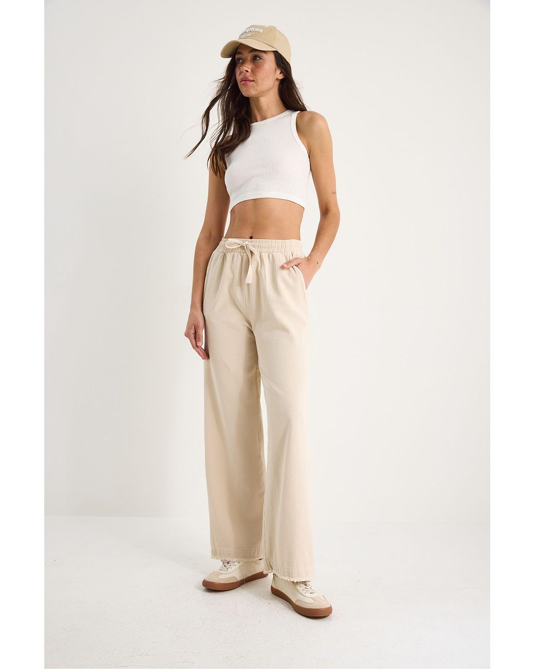 Bianco Lucci Natural Elastic Waist Straight Leg Pants