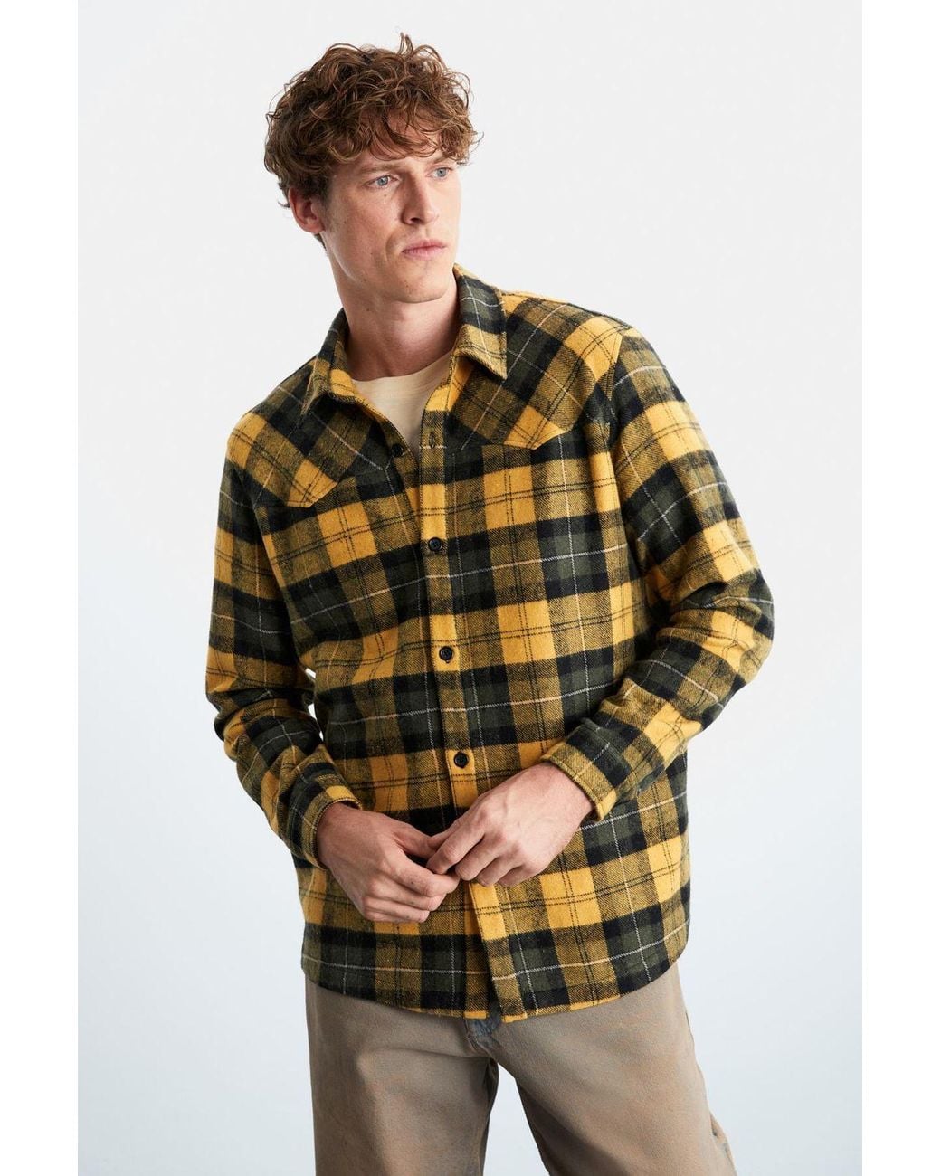 Grimelange Multicolor Relaxed Plaid Long Sleeve Shirt for men