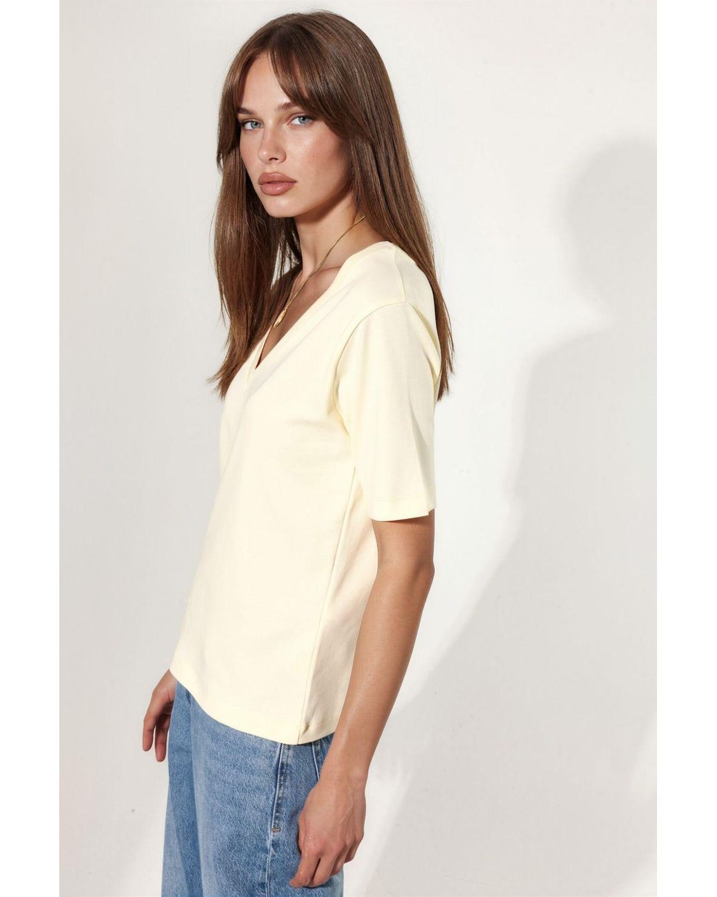 Busem Natural V-Neck Solid Regular Fit Cotton T-Shirt