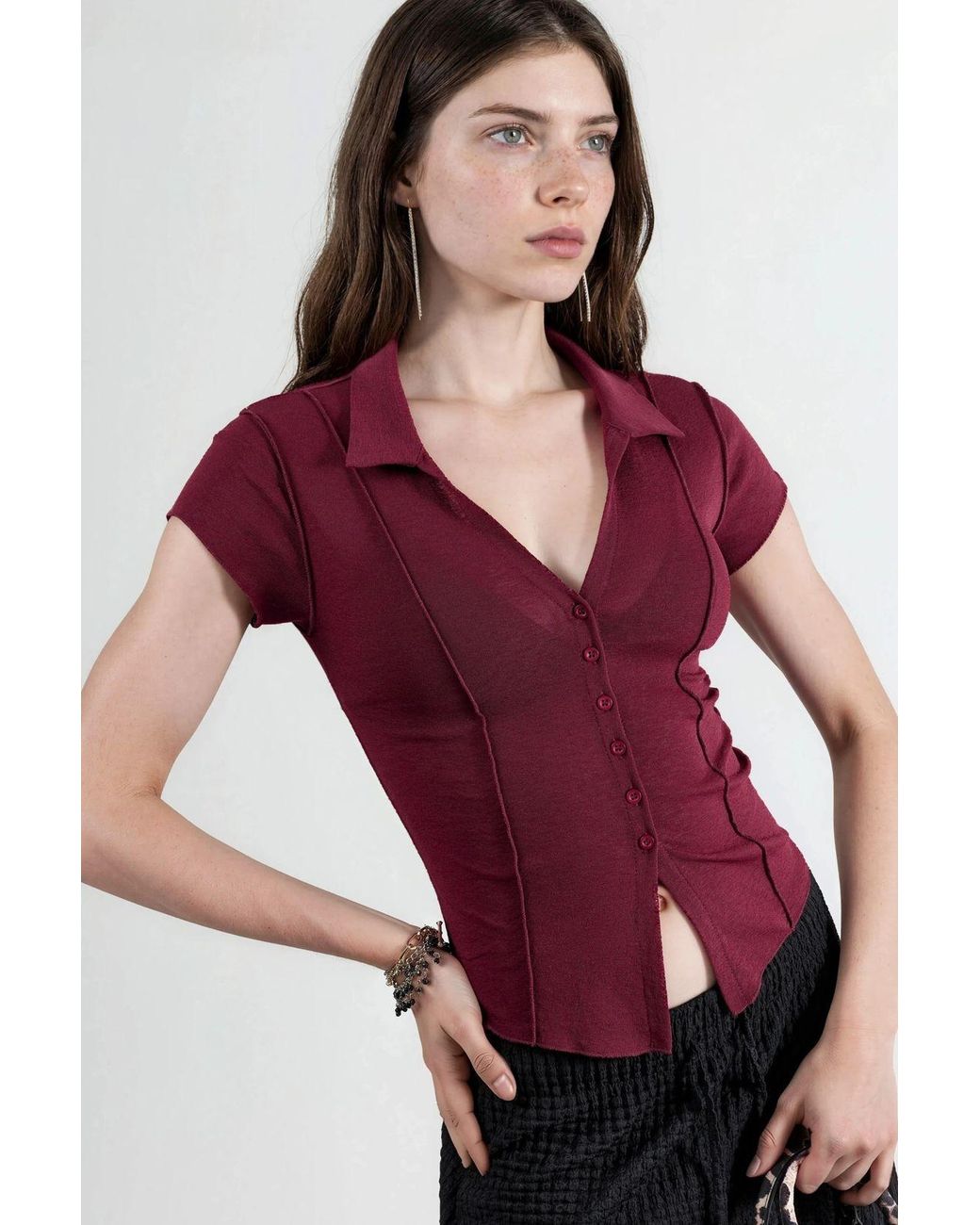Busem Textured Knitted Short Sleeve Shirt With Buttons