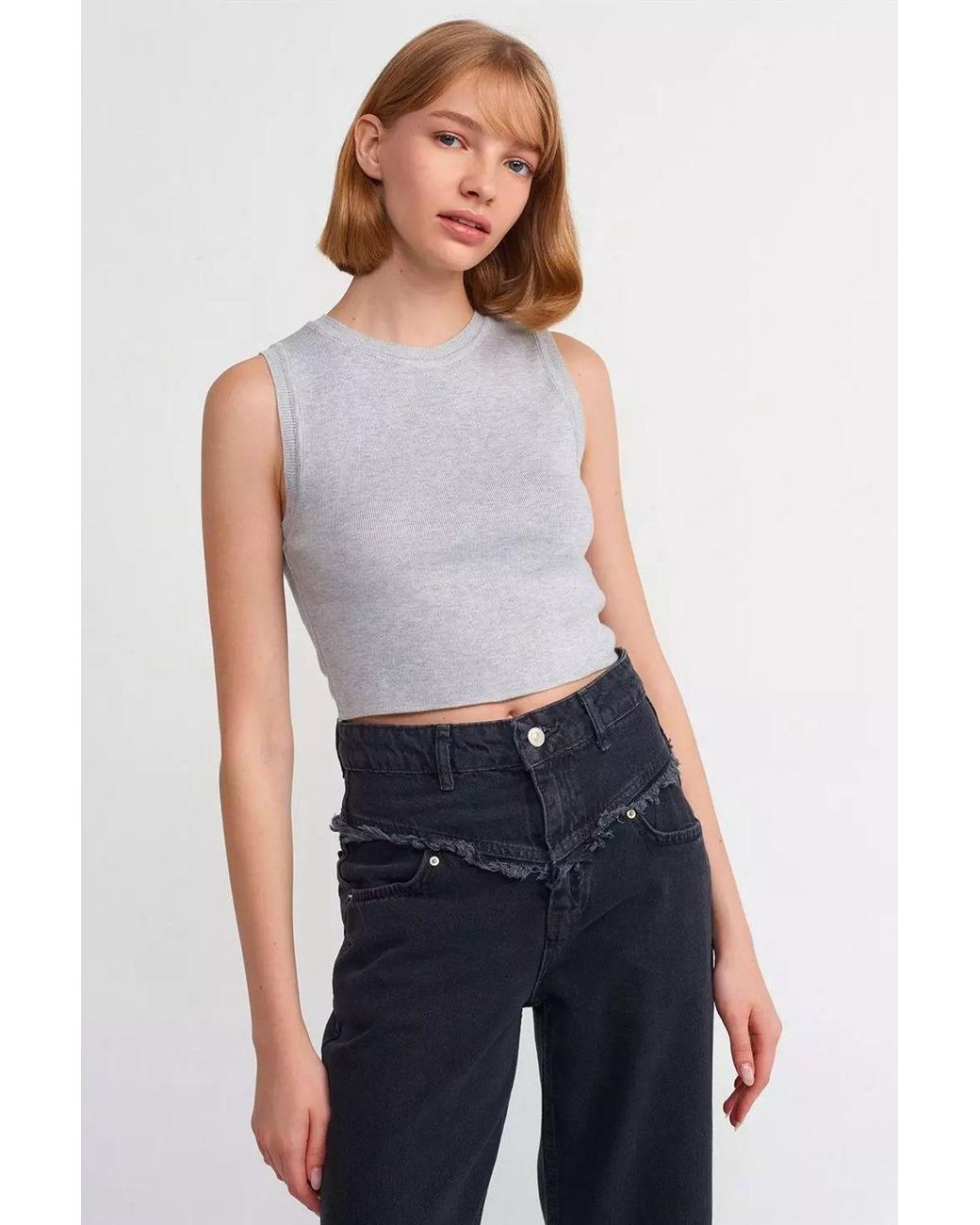 Hiccup Blue Knitted Crew Neck Crop Top