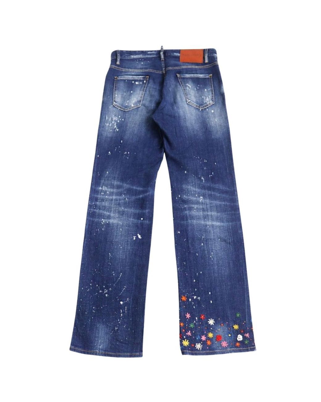 DSquared² Blue Roadie Jean Floral Pattern Jeans Cotton for men