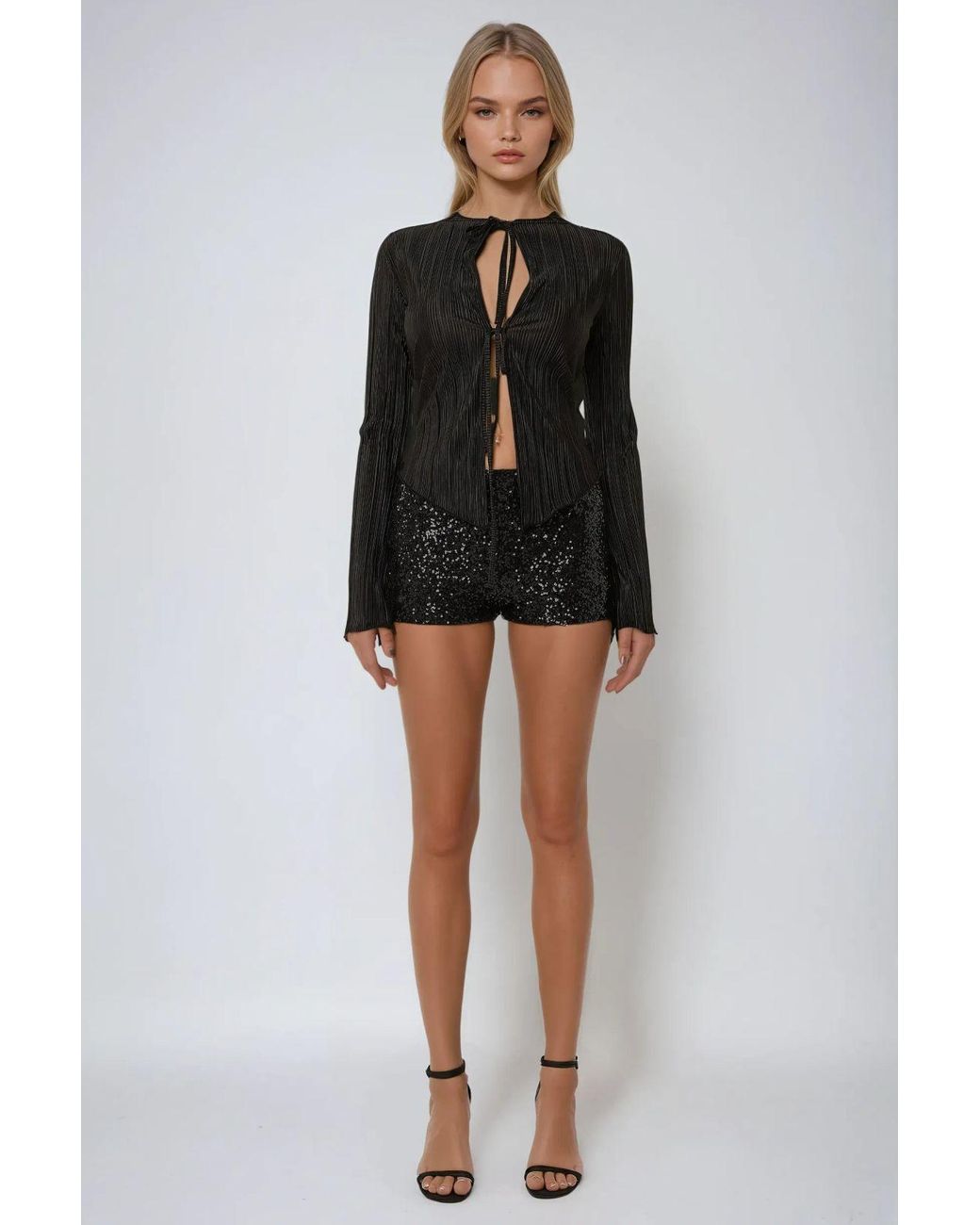 Hiccup Black Textured Sequin Shorts