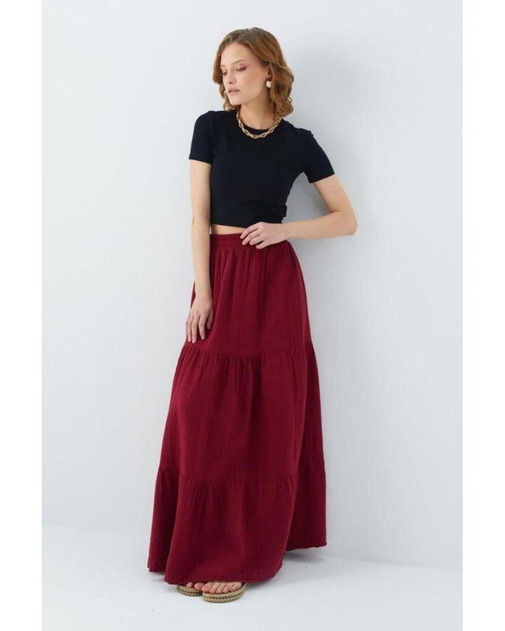 MixRay Red Maxi Cotton Skirt