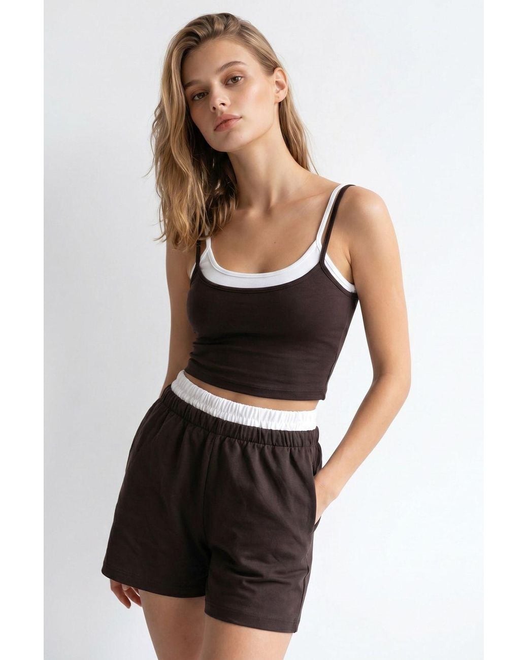 MixRay Black Two-Piece Crop T-Shirt And Shorts Set
