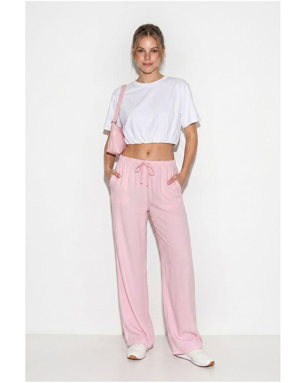 Bianco Lucci Pink Wide-Leg Lyocell Trousers