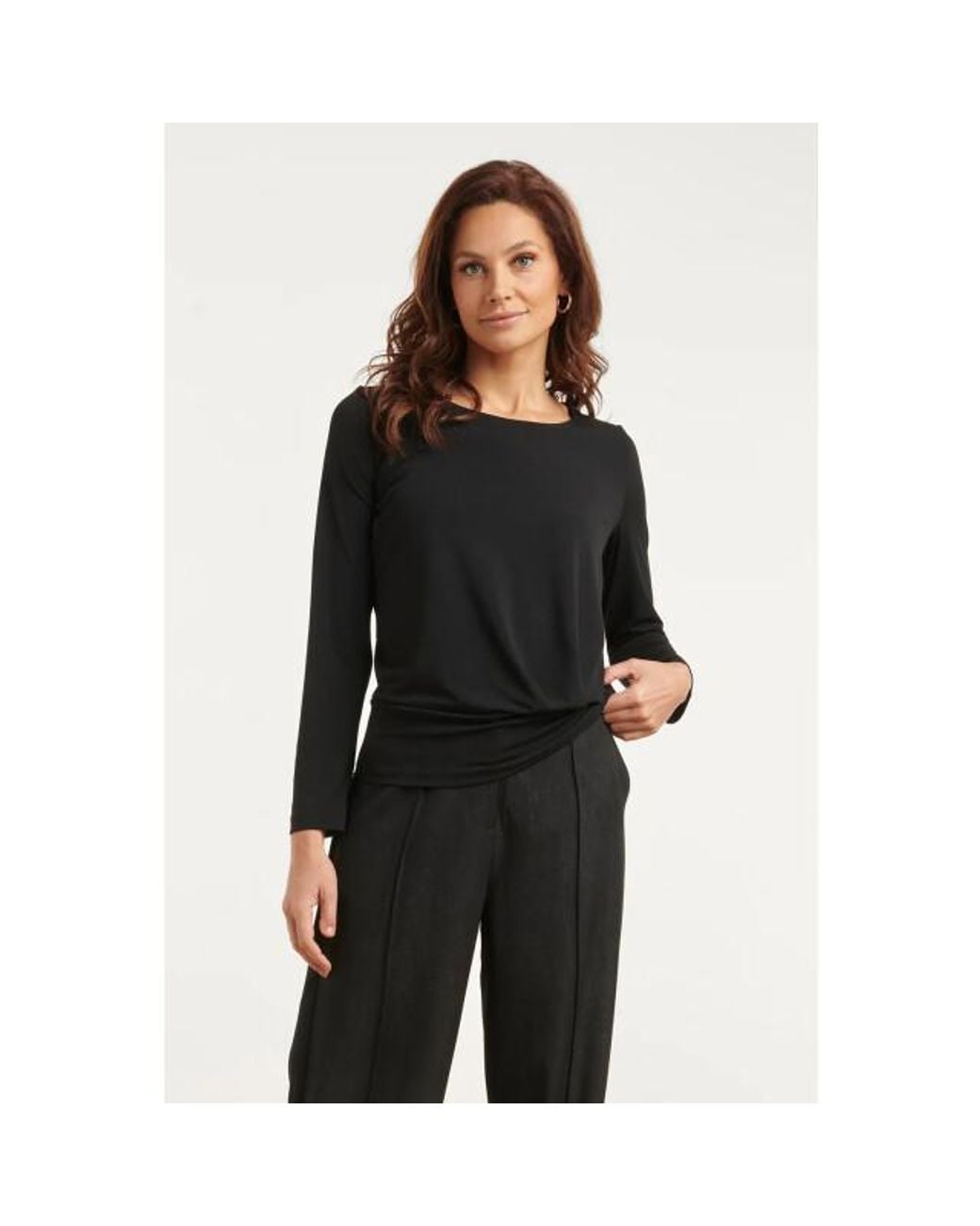 Smashed Lemon Basic Top Met Gedrapeerd Detail in het Black