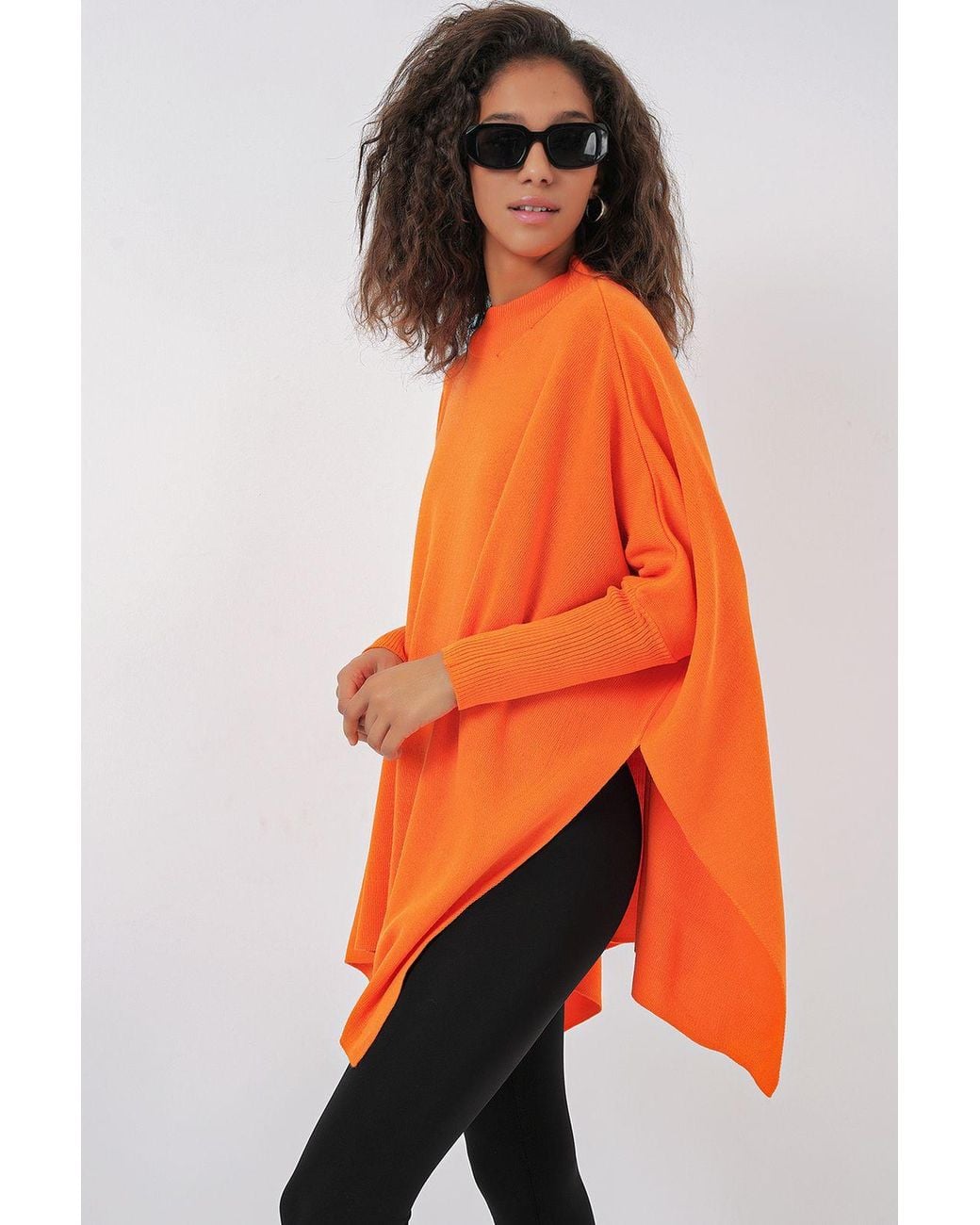 Bigdart Orange Slit Detailed Half Turtleneck Loose Sweater