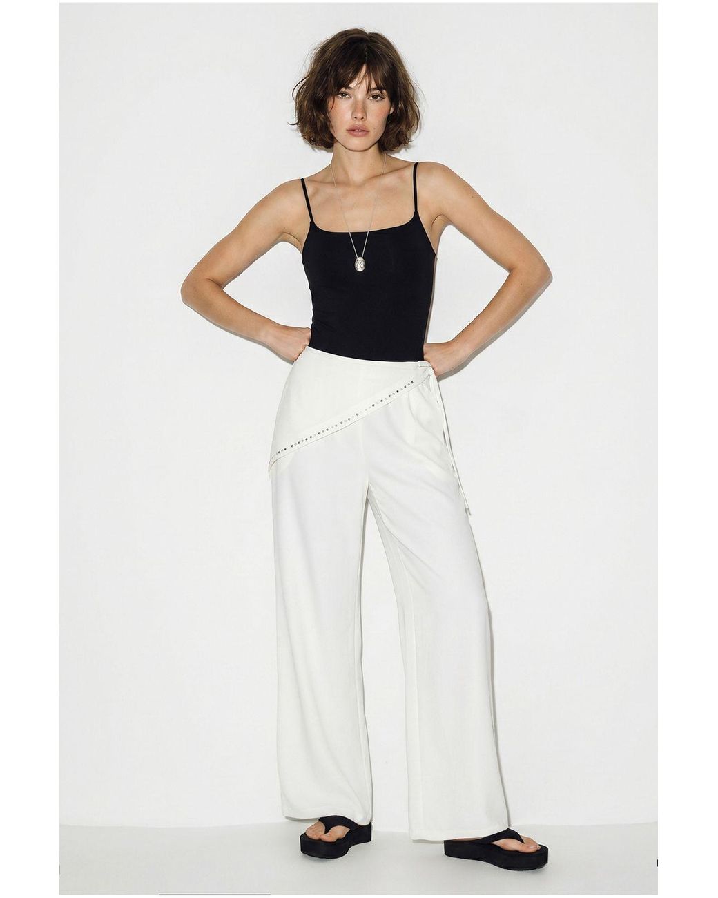 Bianco Lucci White Wide Leg Pull-On Trousers