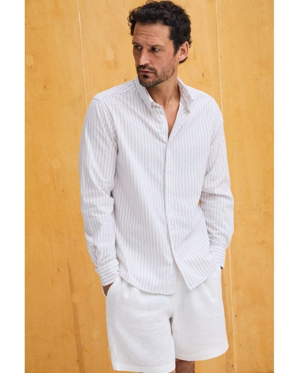 Grimelange Blue Button Collar Poplin Shirt for men