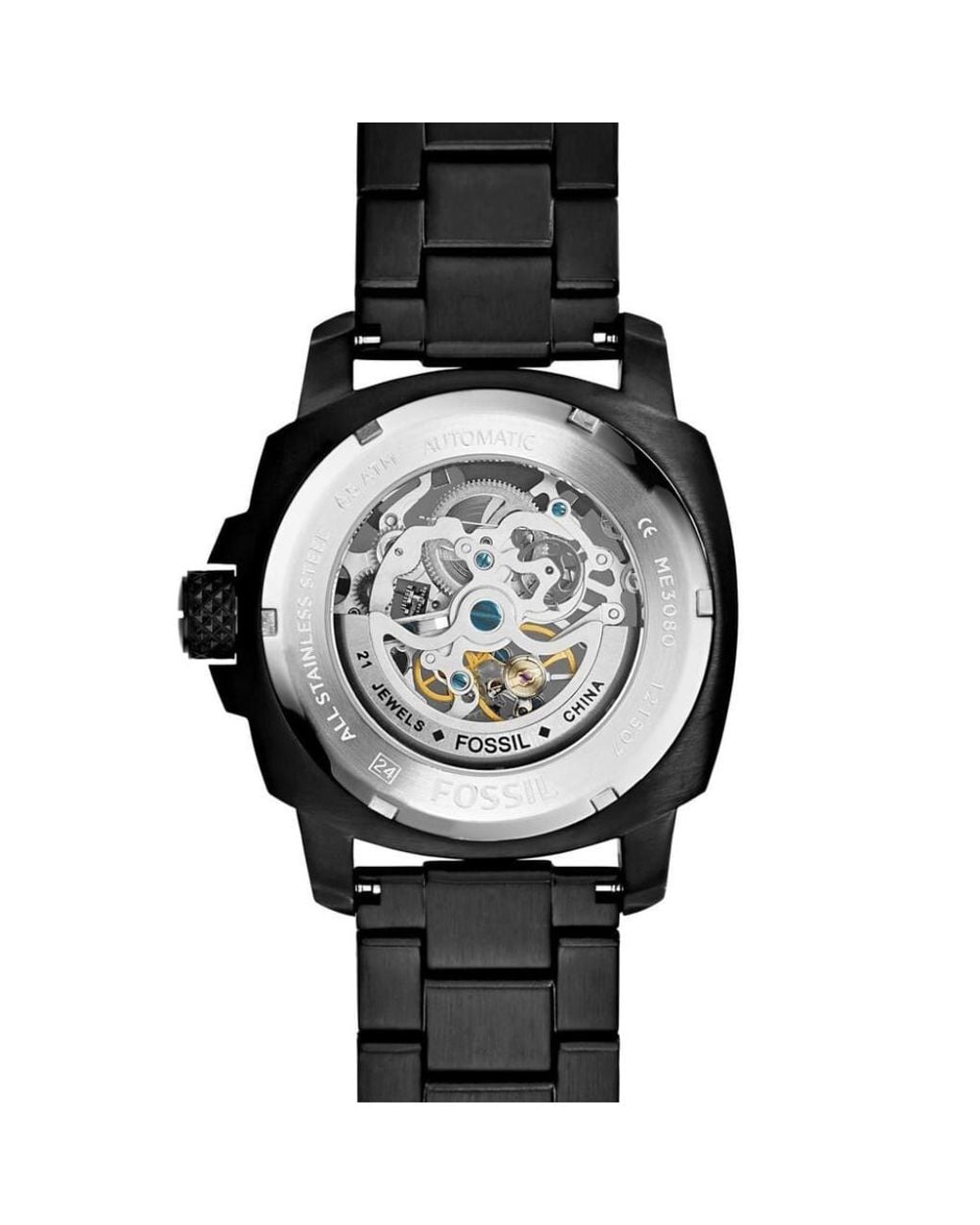Fossil Black Me3080 Automatic Skeleton Watch, Stainless Steel for men