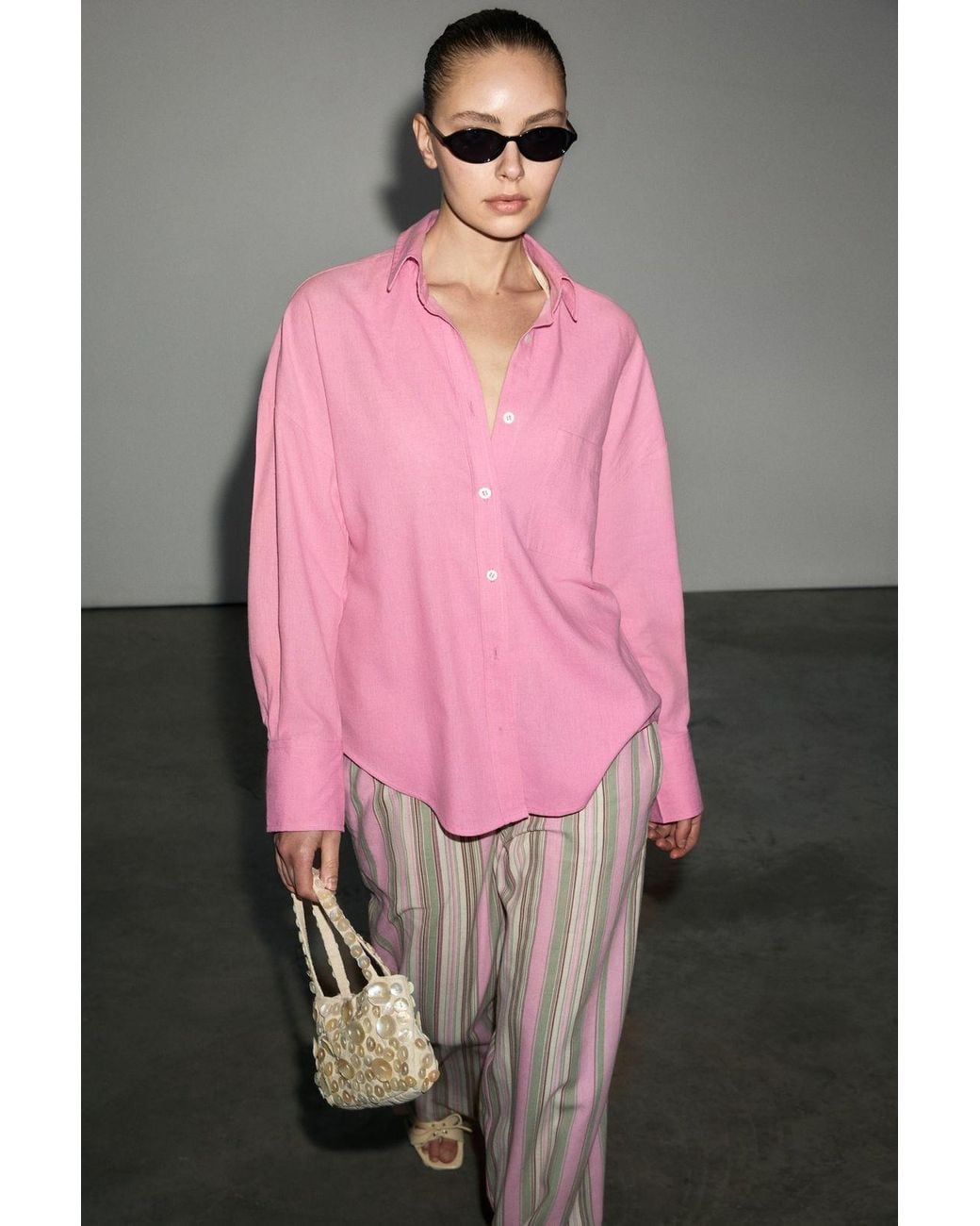 Grimelange Pink Oversized Long Sleeve Pocket Shirt