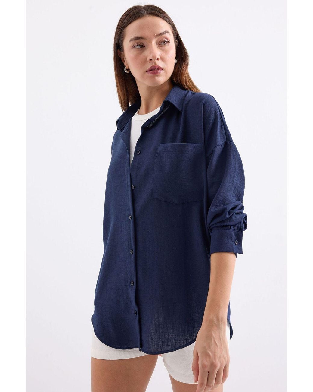 Bigdart Blue Linen Blended Shirt With Button Closure