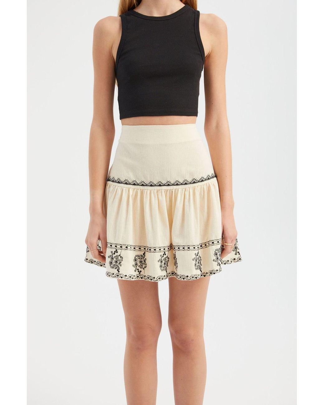 Hiccup Multicolor Embroidered High Waist Frilled Mini Skirt