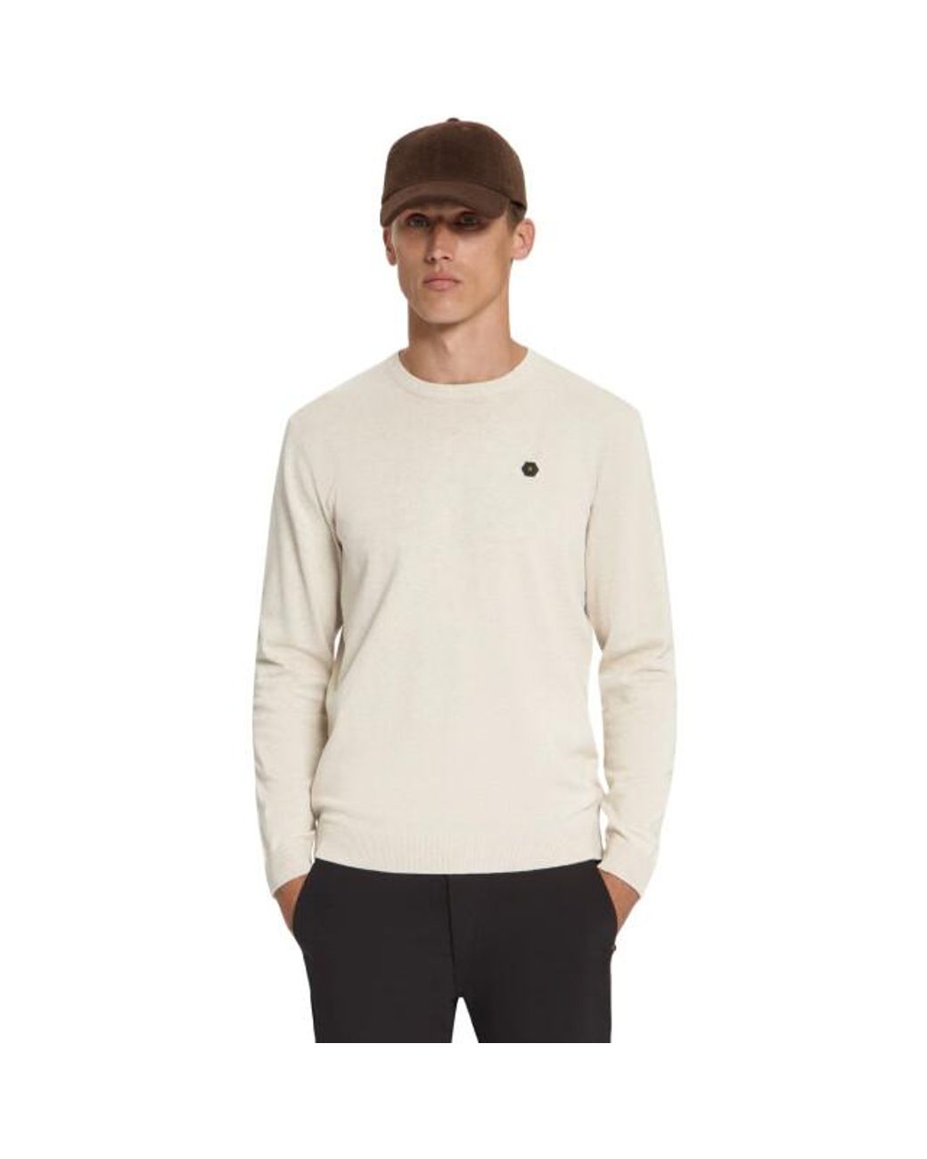 No Excess Pullover Crewneck Melange Stone in het Natural voor heren