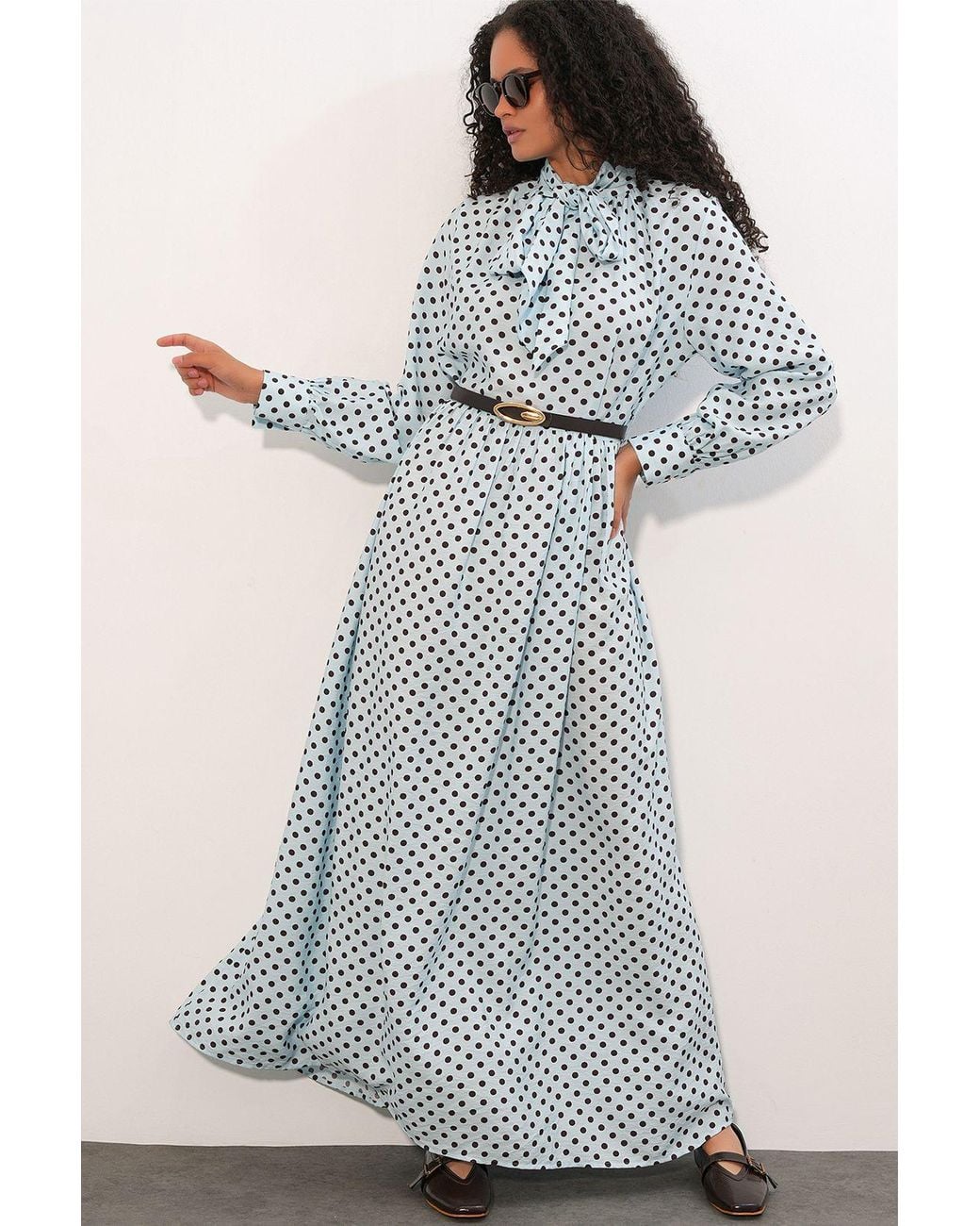 Bigdart Gray Polka Dot Maxi Shirt Dress