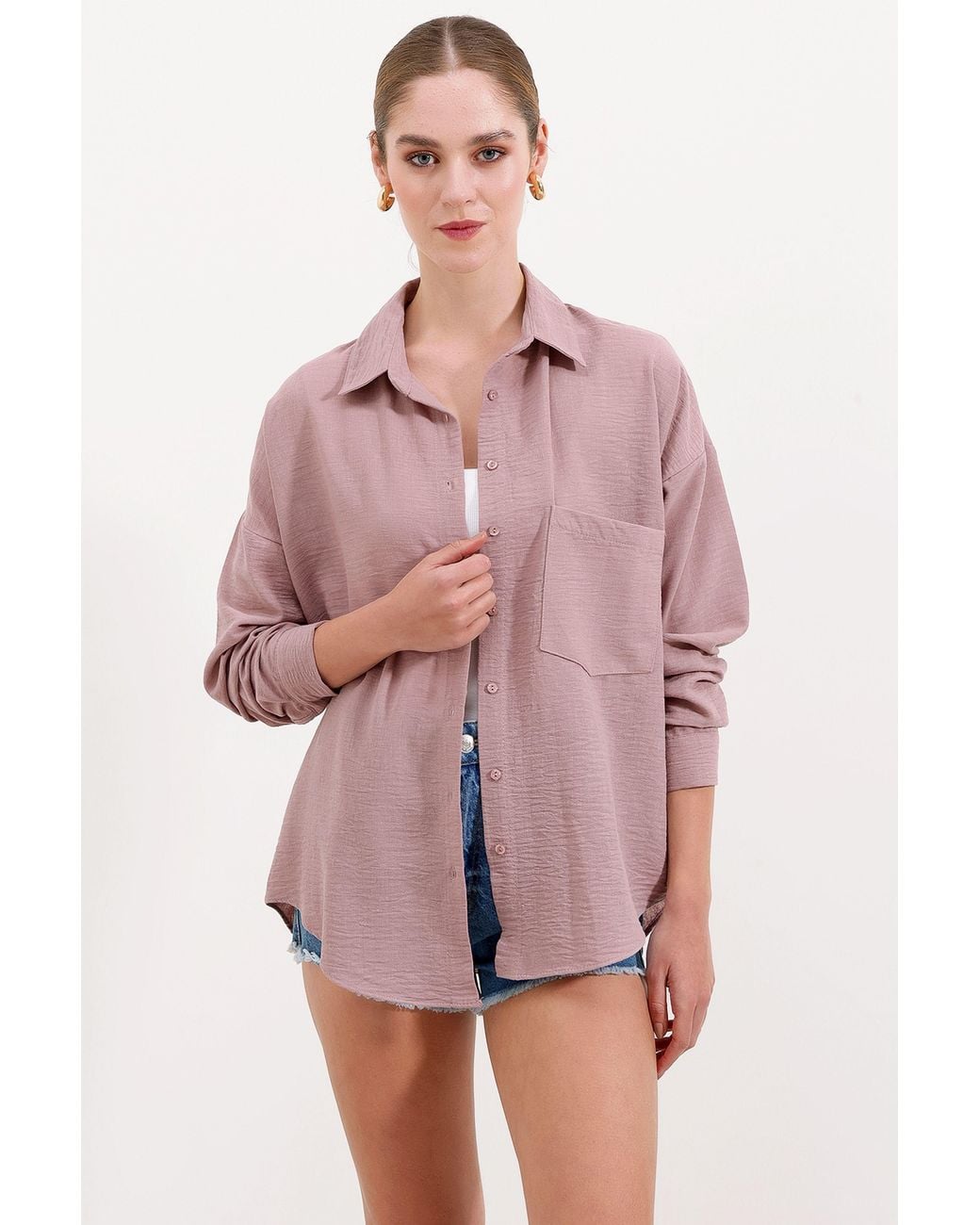 Bigdart Pink Linen Blended Shirt With Button Closure