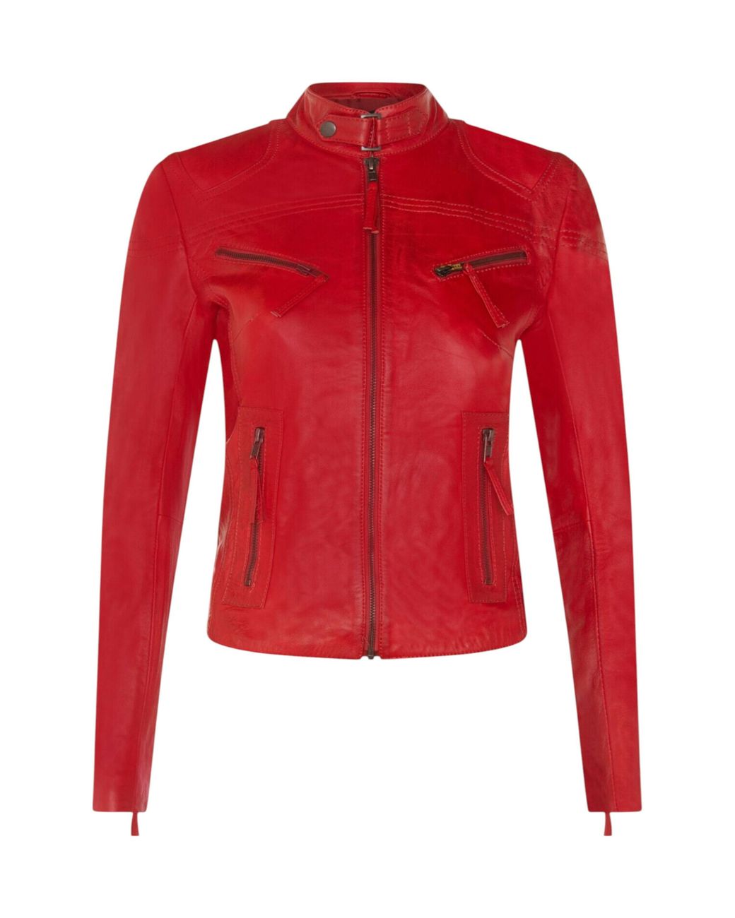 Infinity Leather Red Casual Slim-Fit Biker Jacket-Tulsa Lamb Leather