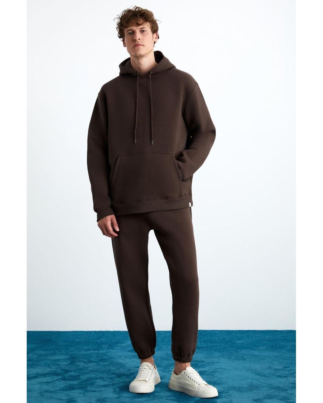 Grimelange Brown Relaxed Elastic Waist Joggers for men