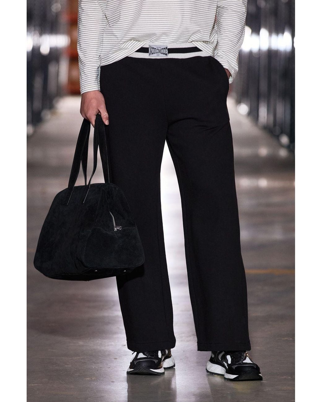 Grimelange Black Wide-Leg Elastic Waist Joggers for men