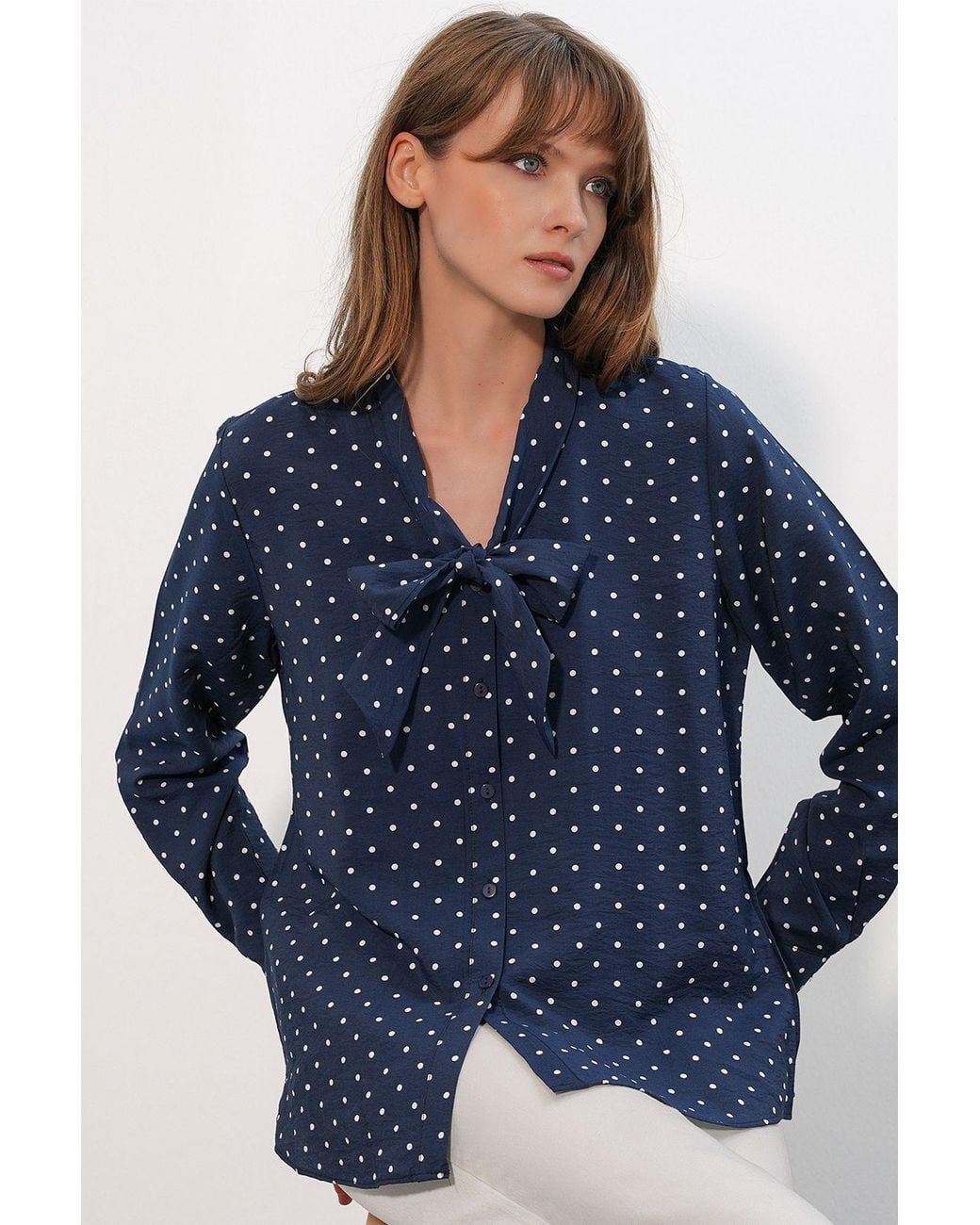 Bigdart Blue Polka Dot Poplin Shirt Blouse