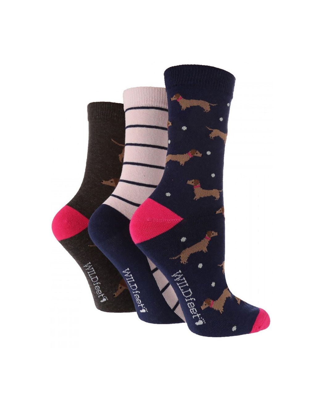 Wildfeet Blue 3 Pack Ladies Jacquard Novelty Cotton Socks