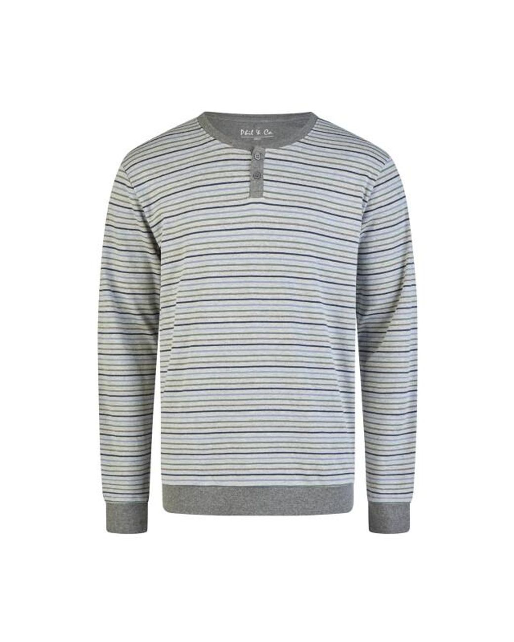 Phil & Co. Berlin Winter Pyjama Set Lang Interlock Gestreept in het Gray voor heren