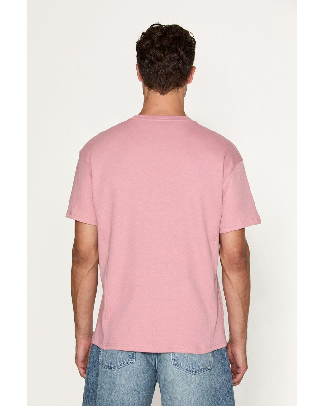 Grimelange Pink Straight Crew Neck Short Sleeve T-Shirt for men