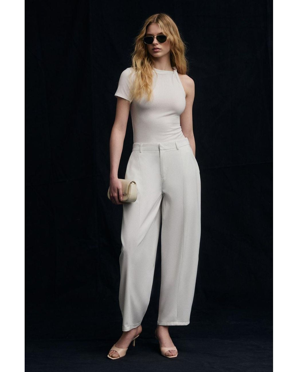 Grimelange Black High Waist Pleated Wide Leg Trousers