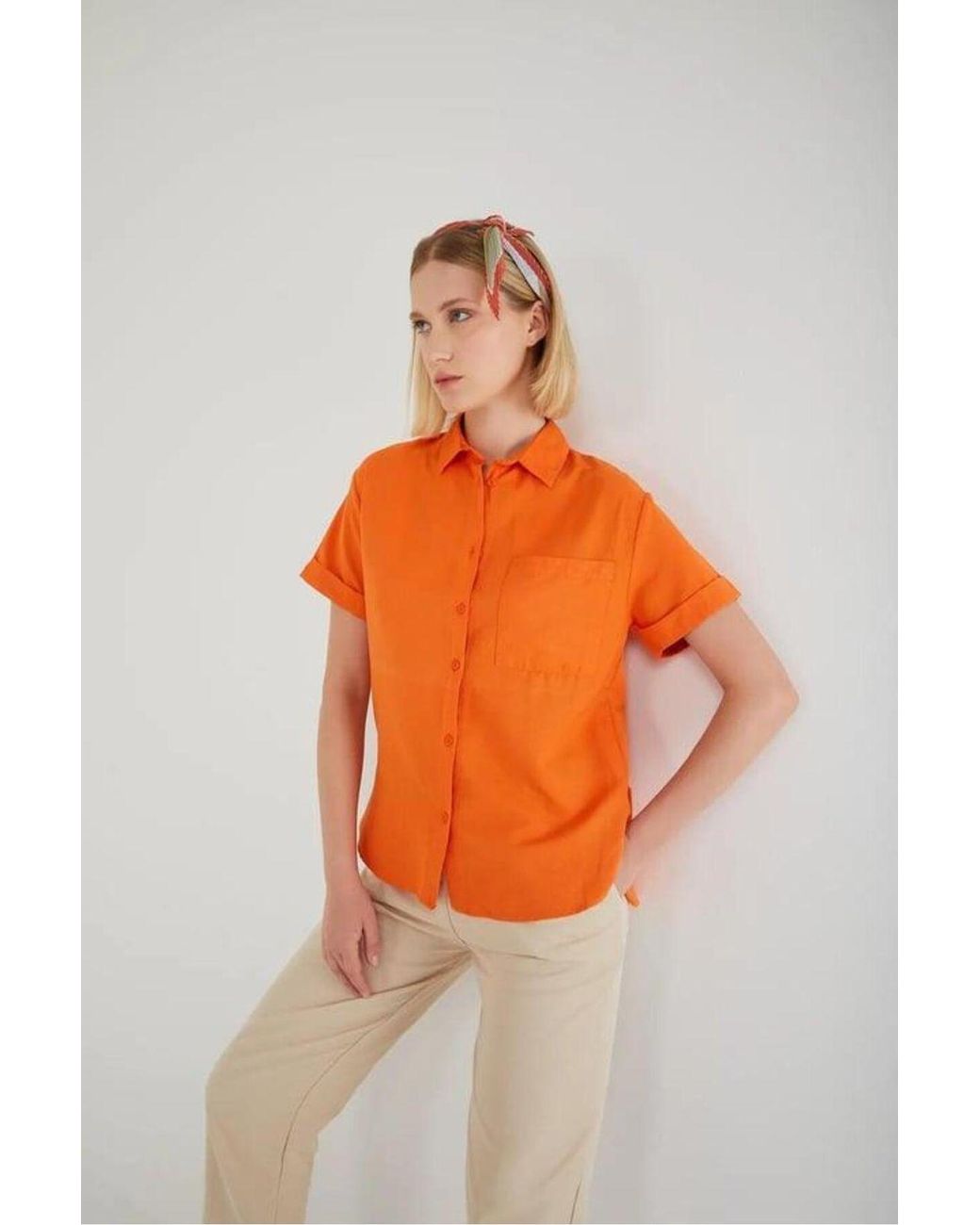 MixRay Orange Short Sleeve Shirt With Pockets