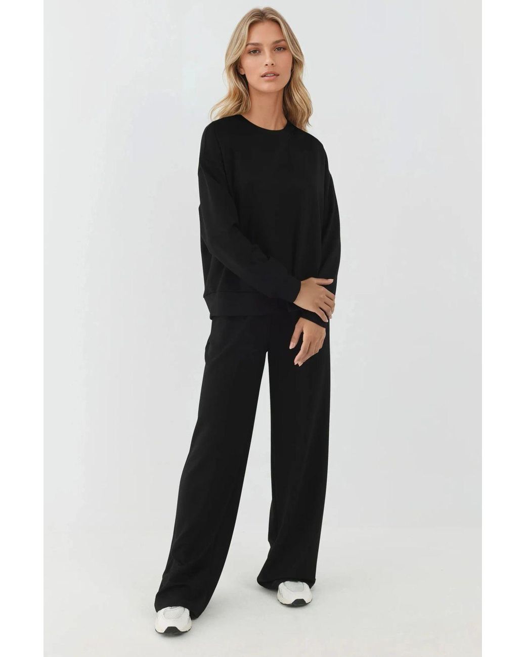 Hiccup Black Soft Modal Touch Wide Leg Sweatpants