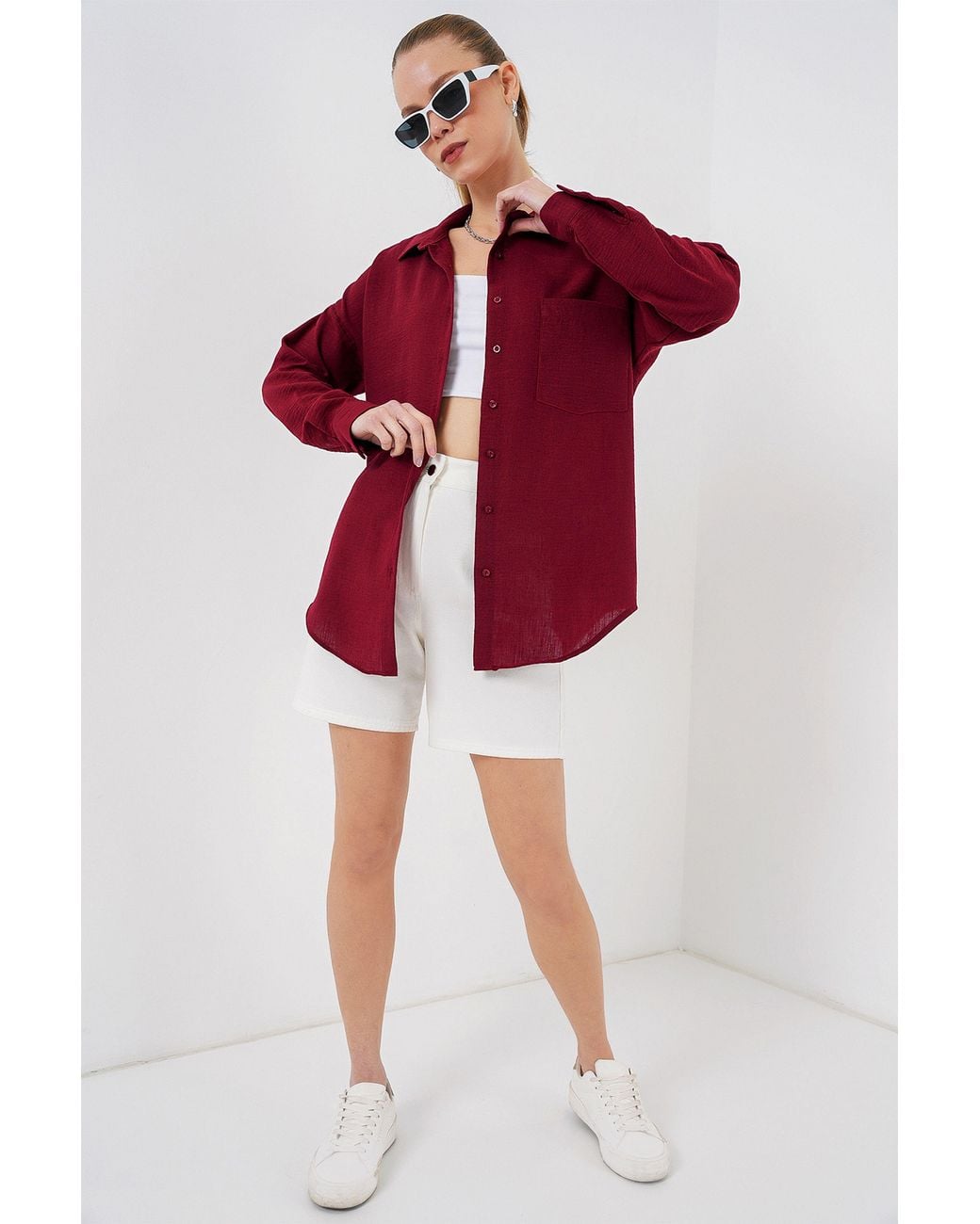 Bigdart Red Linen Blended Shirt With Button Closure