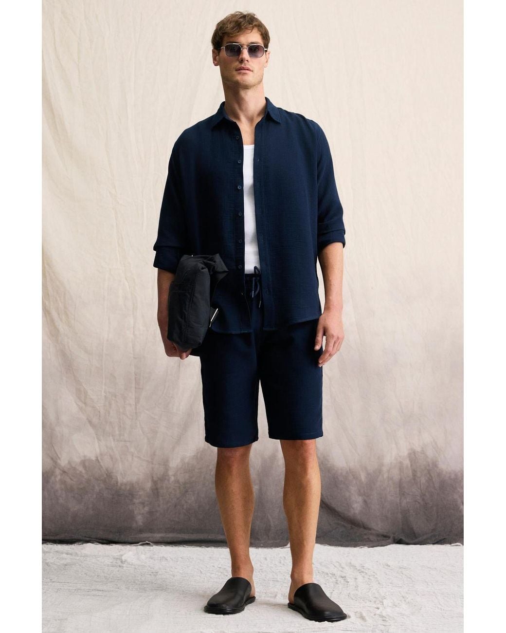 Grimelange Blue Long Sleeve Button Shirt for men