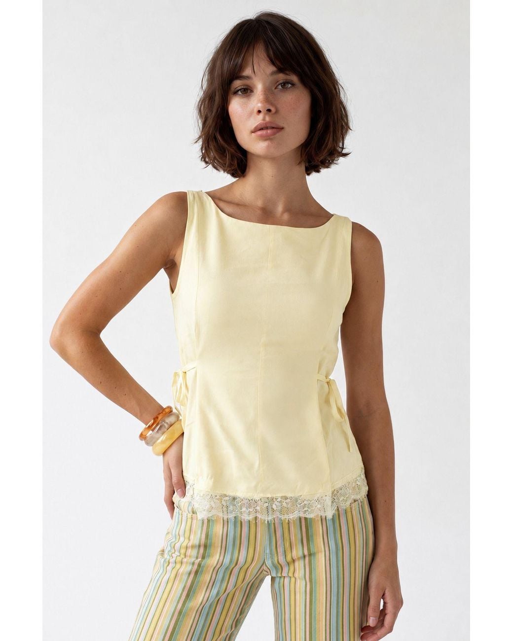 MixRay Natural Sleeveless Poplin Tie-Front Blouse