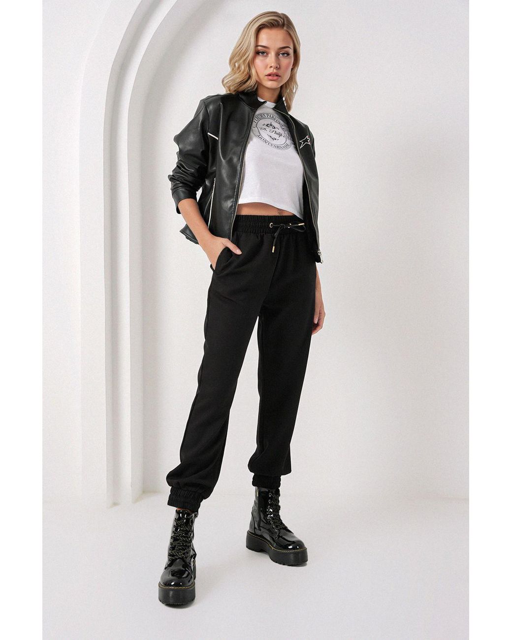 Bigdart Black Drawstring Elastic Waist Skinny Leg Sweatpants
