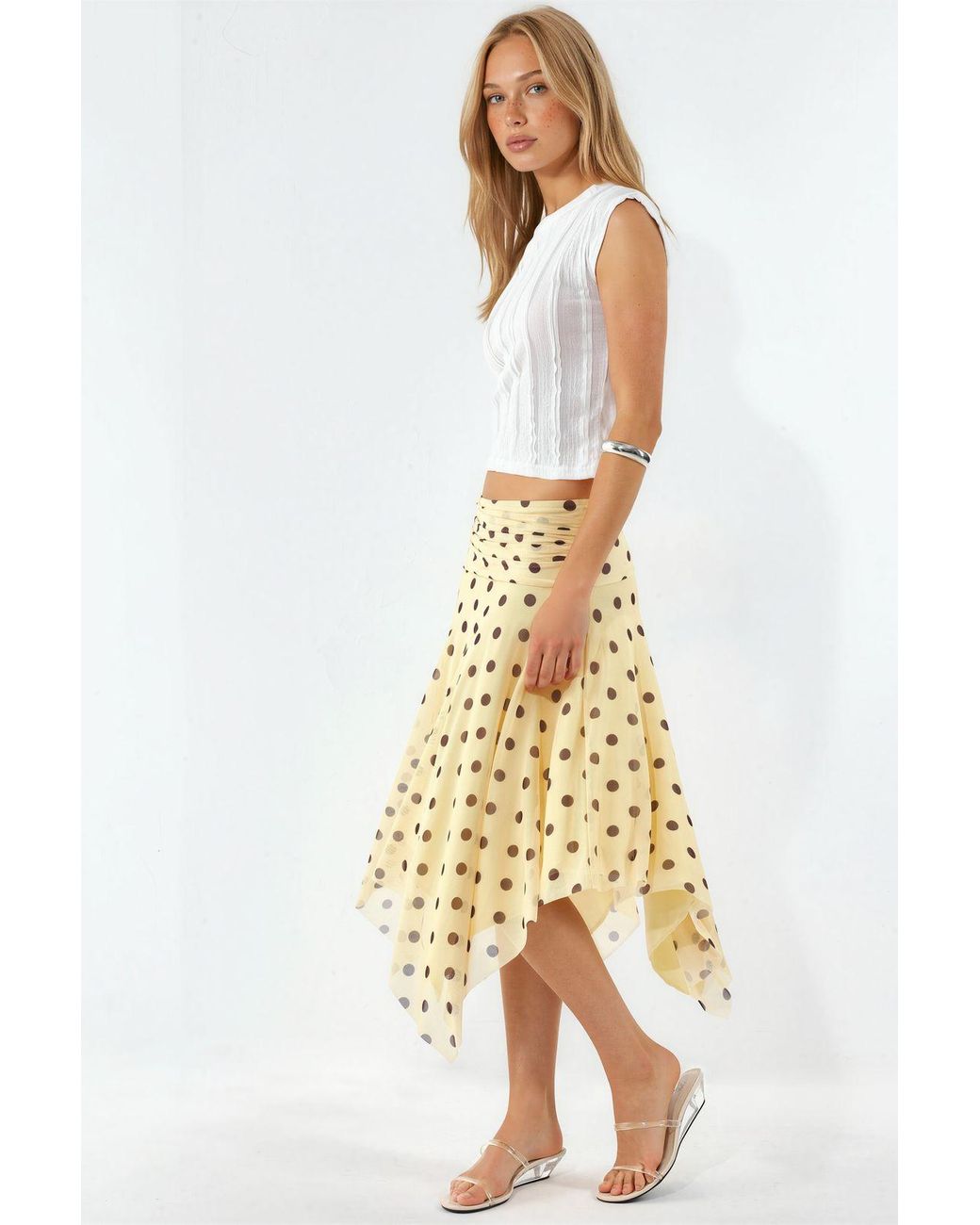 Busem Yellow High-Waist Polka Dot Midi A-Line Skirt