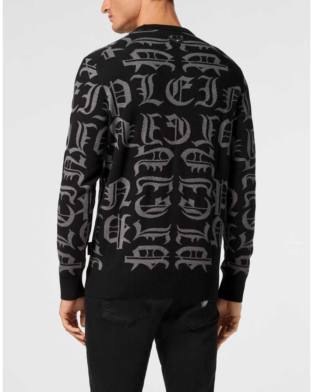 Philipp Plein Pullover Round Neck Ls Gothic Plein in het Black voor heren