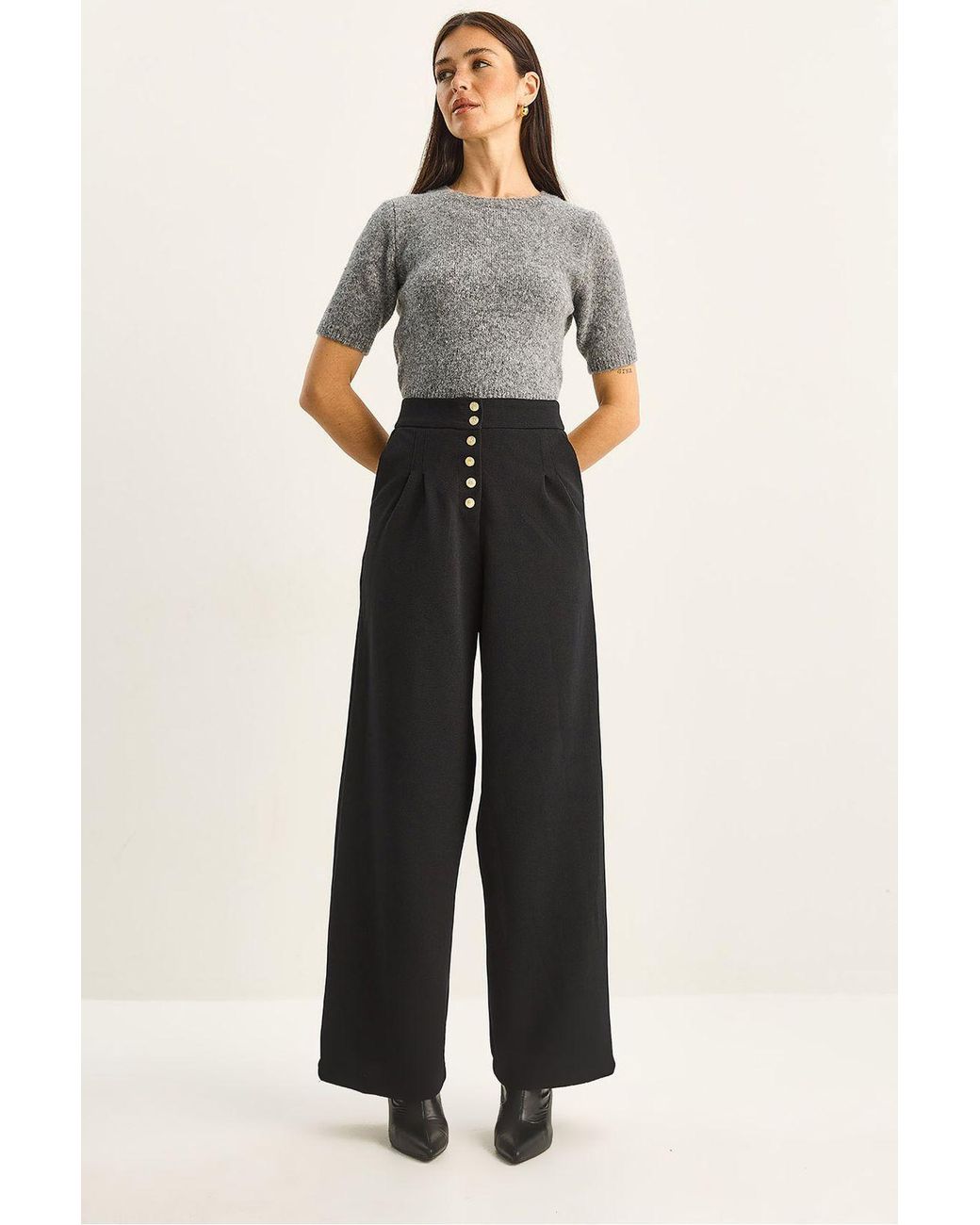 Bianco Lucci Black High Waist Wide Leg Palazzo Pants