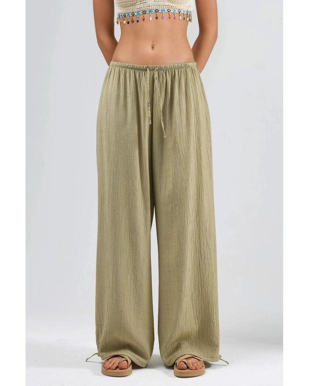 Busem Green Elastic Waist Pants With Tie Detail