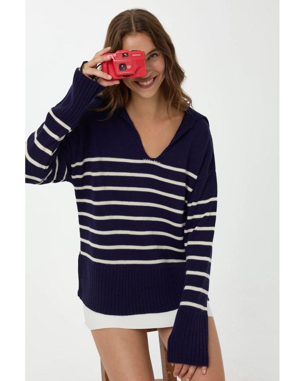 Hiccup Blue Striped V-Neck Sweater
