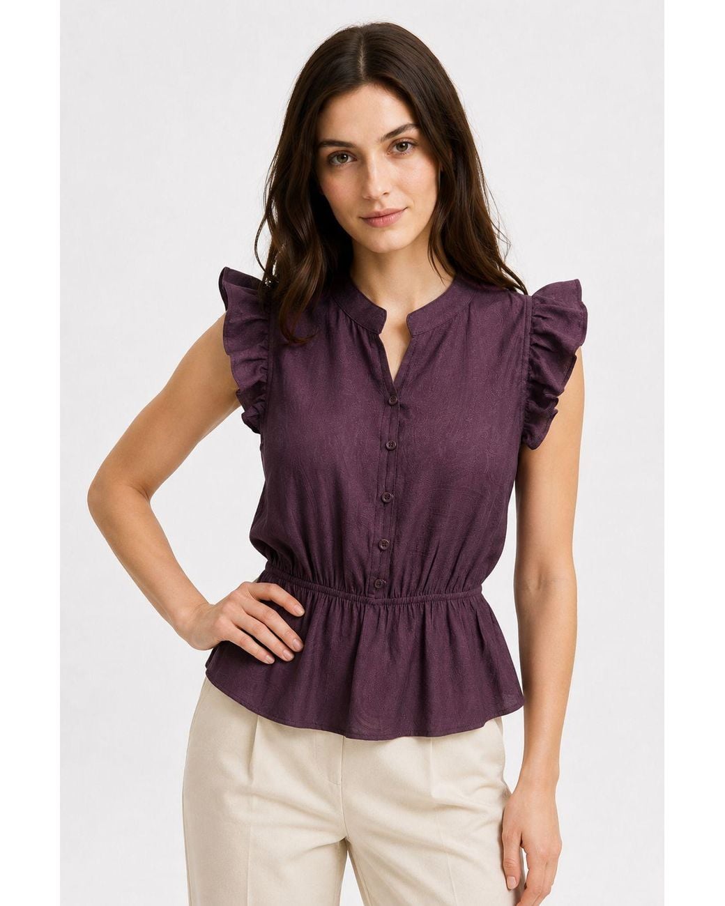 MixRay Purple Textured Jacquard Peplum Blouse