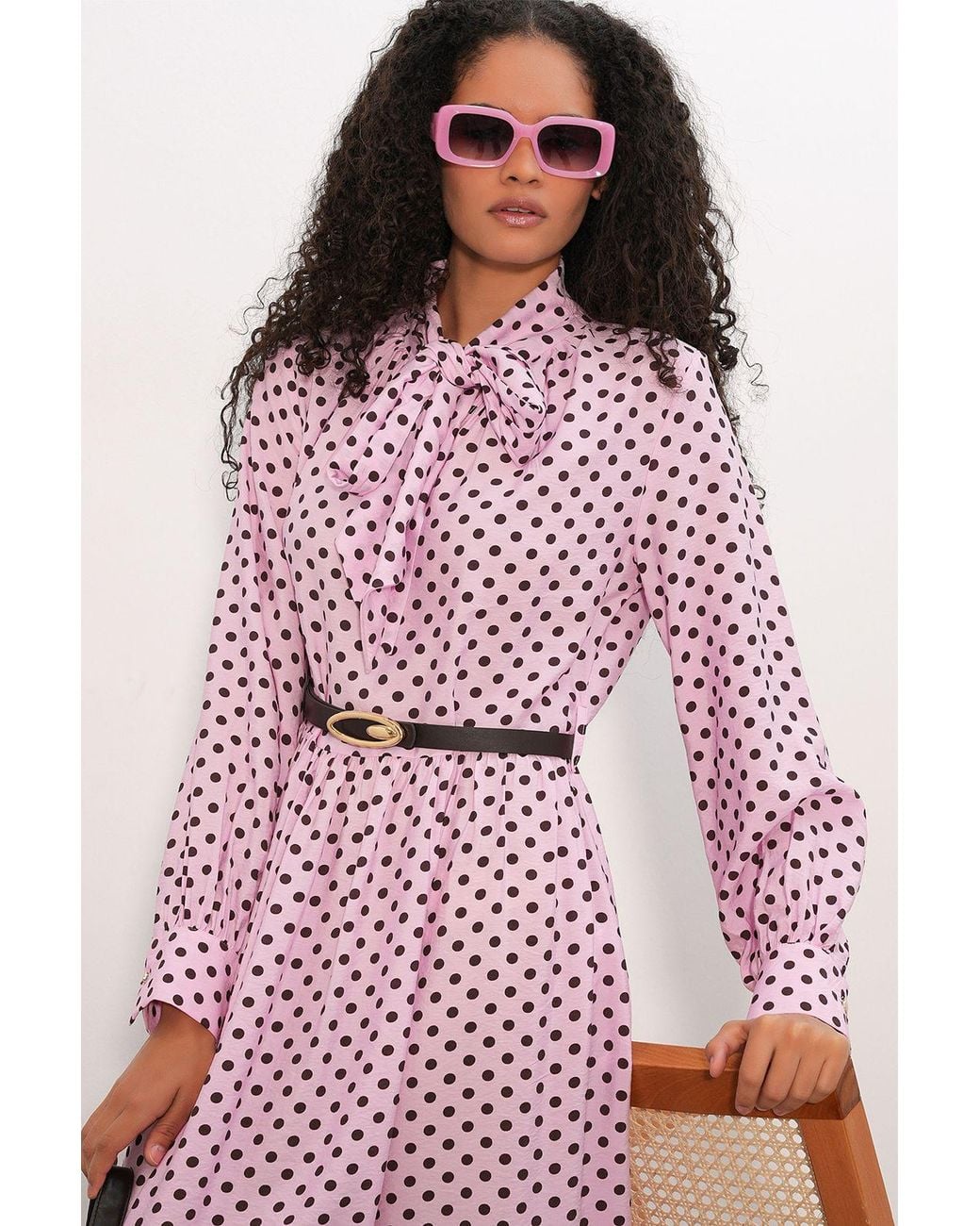Bigdart Pink Polka Dot Maxi Shirt Dress