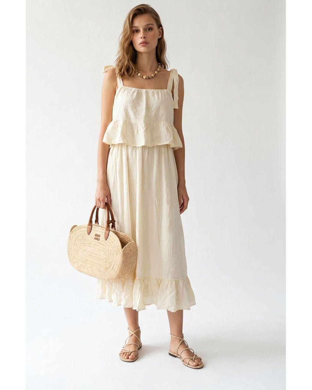 MixRay Natural Sleeveless A-Line Midi Dress
