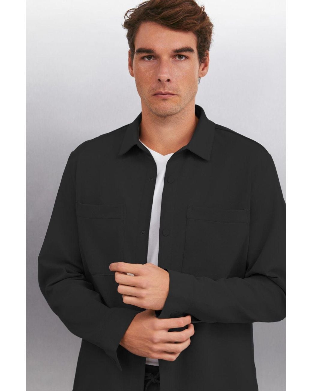Grimelange Gray Classic Long Sleeve Shirt for men