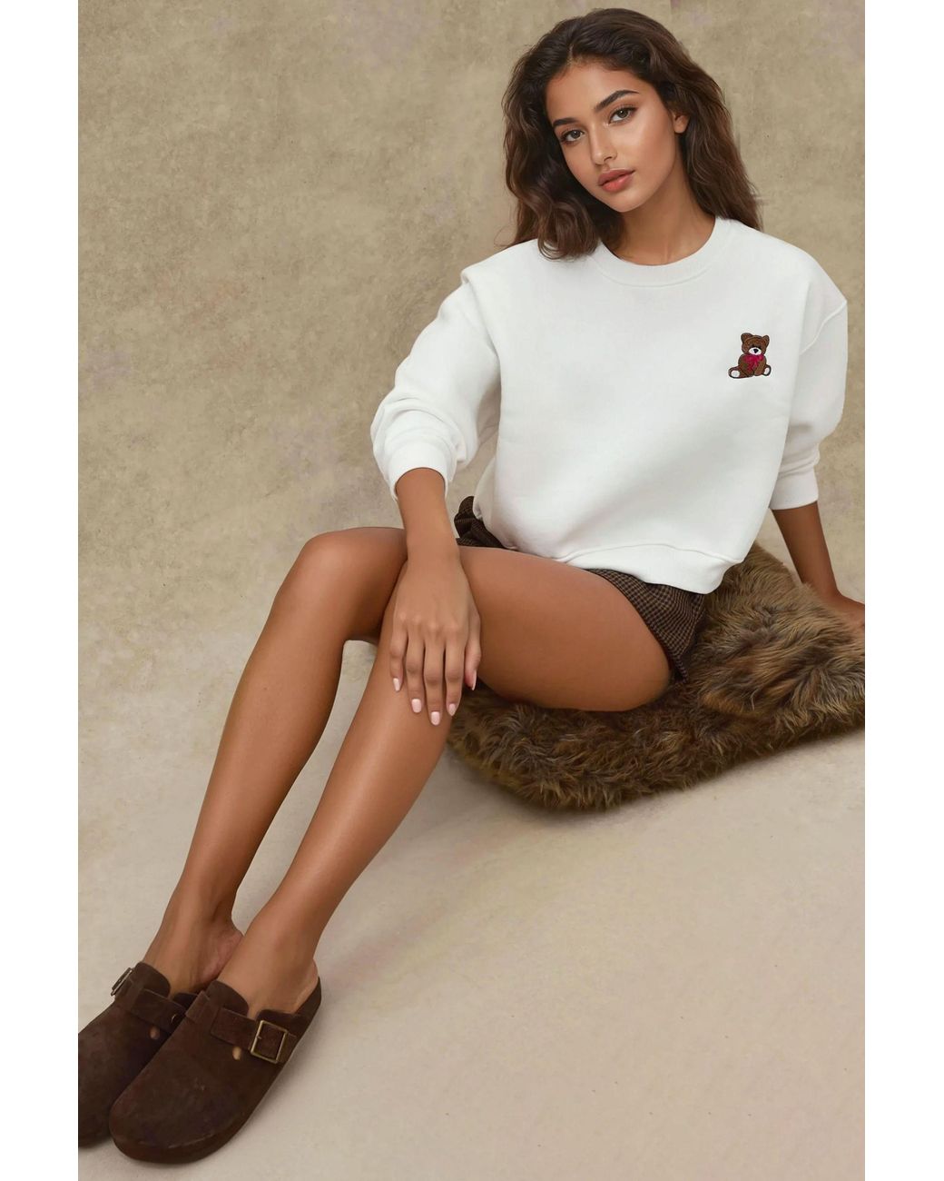 Hiccup White Embroidered Relaxed Fit Cotton Sweatshirt