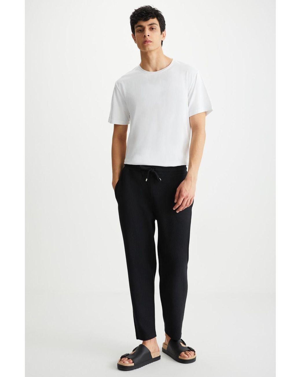 Grimelange Black Elastic Waist Drawstring Joggers for men