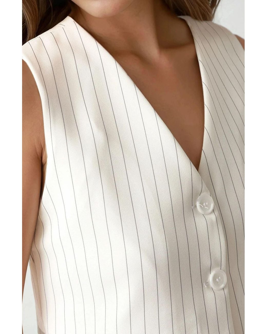 Hiccup White Pika Collection Fitted Striped Crop Vest