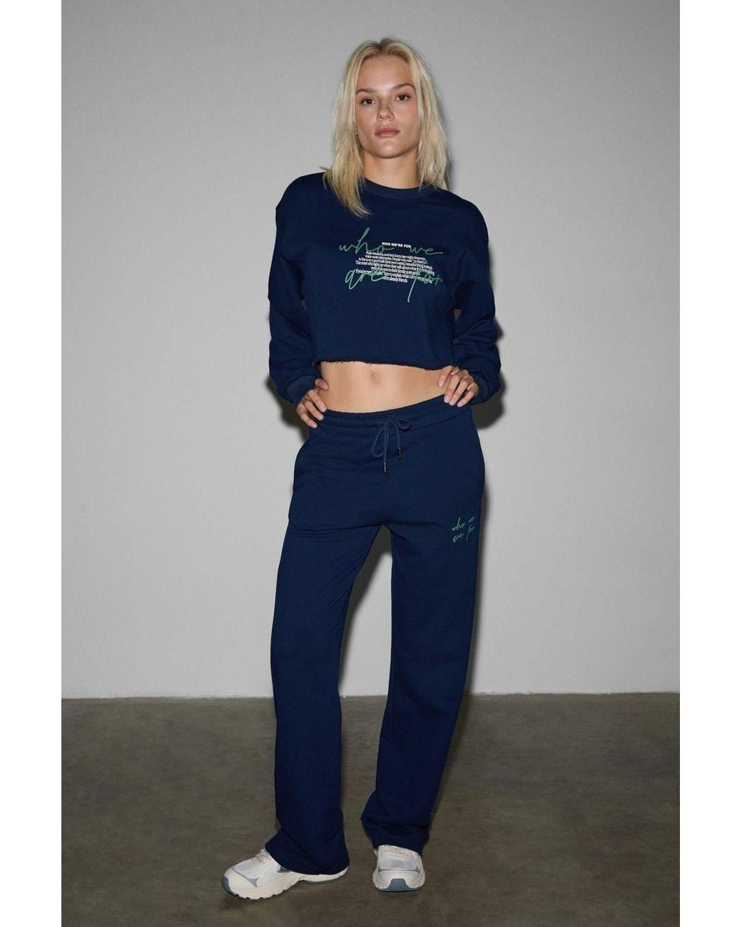 Grimelange Blue Oversized Straight Leg Printed Joggers