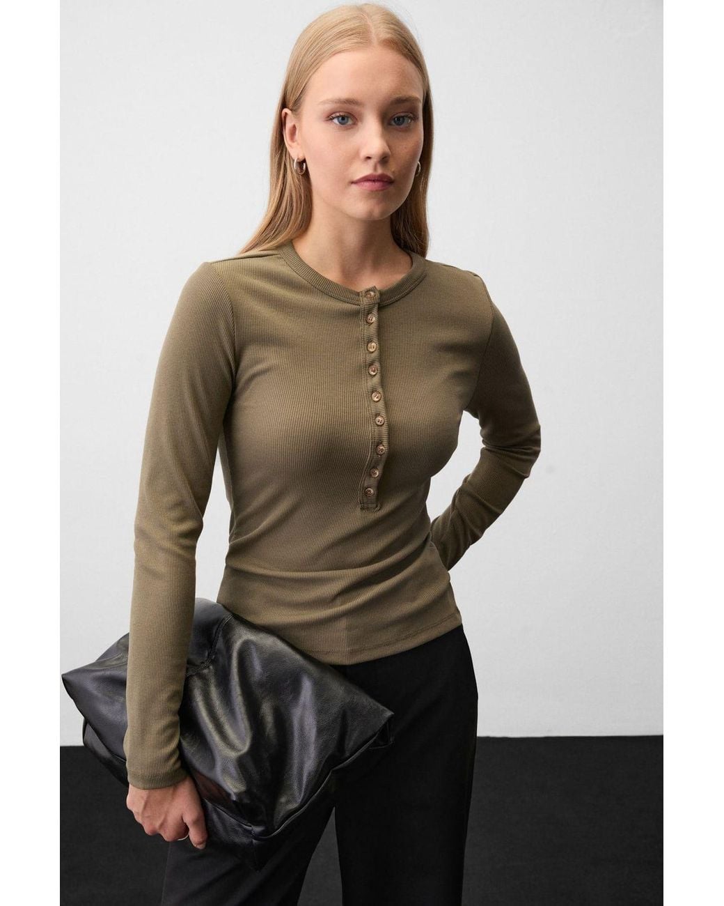 Grimelange Brown Straight Pull-On Blouse
