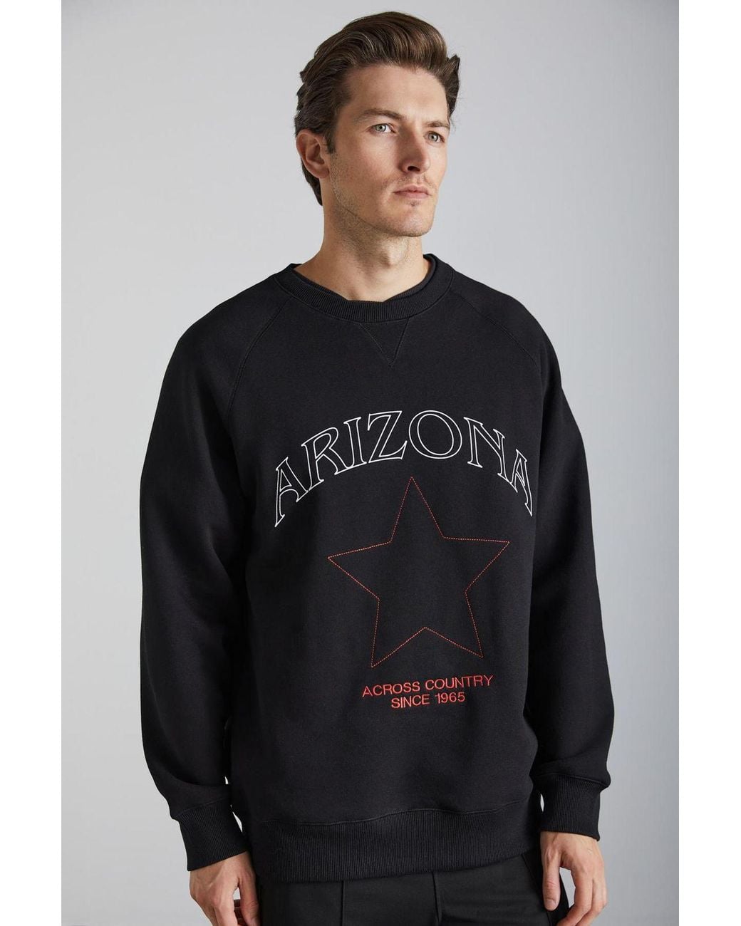 Grimelange Black Regular Fit Crew Neck Sweatshirt for men